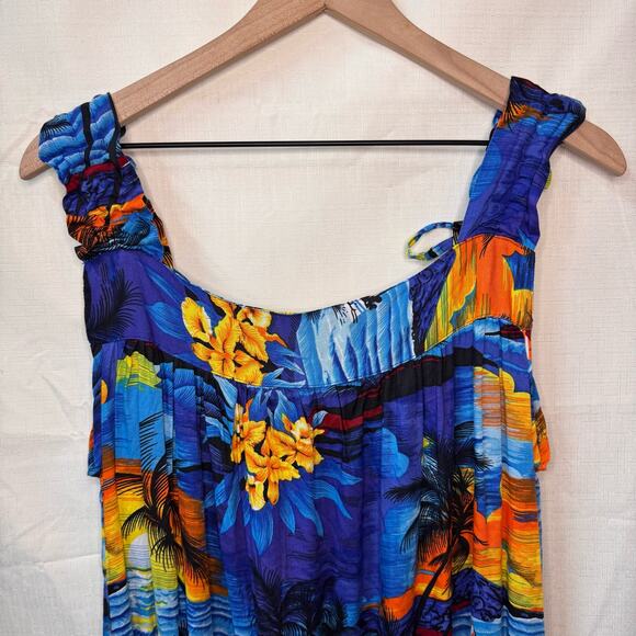 HULA HULA Hawaiian Print Dress Womens XL Midi Sleeveless Floral Beach Vacation - Picture 4 of 12